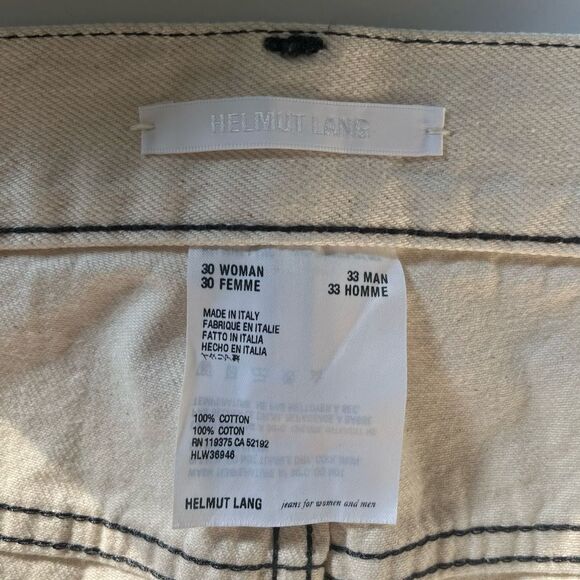 Helmut Lang Jeans Beige Contrast Stitch Straight Leg Button Fly Women 30 Men 33 - Picture 7 of 8